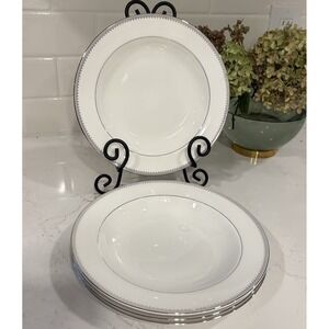 EUC 4 Wedgwood Vera Wang Grosgrain Rimmed Soup Plate Salad Bowl 9" Platinum Trim